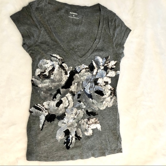 Express Tops - Gray sequined top by Express size XS